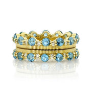 SLOANE STREET 18K Yellow Gold Swiss Blue Topaz & Diamond Eternity Guard Bands With Strie